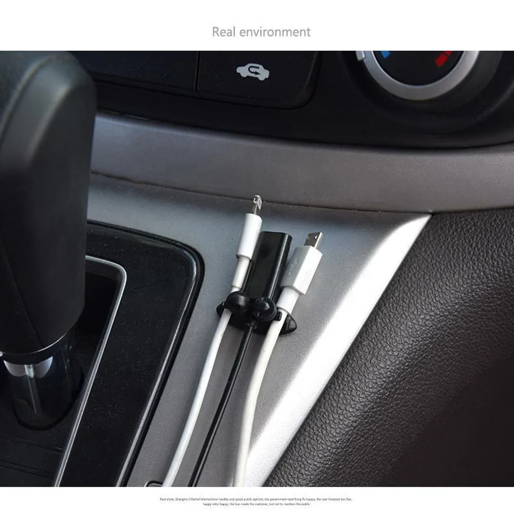 8 Packs Black Plastic Data Cable Clip 3M Adhesive Wire Holder Cord Organizer Management Clamp Cable Cord Clips Car Accessories