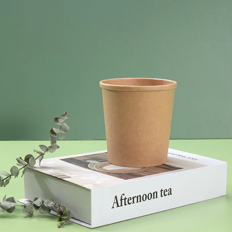 Disposable paper bowl round commercial packing box with lid salad bowl takeaway wholesale kraft paper bowl