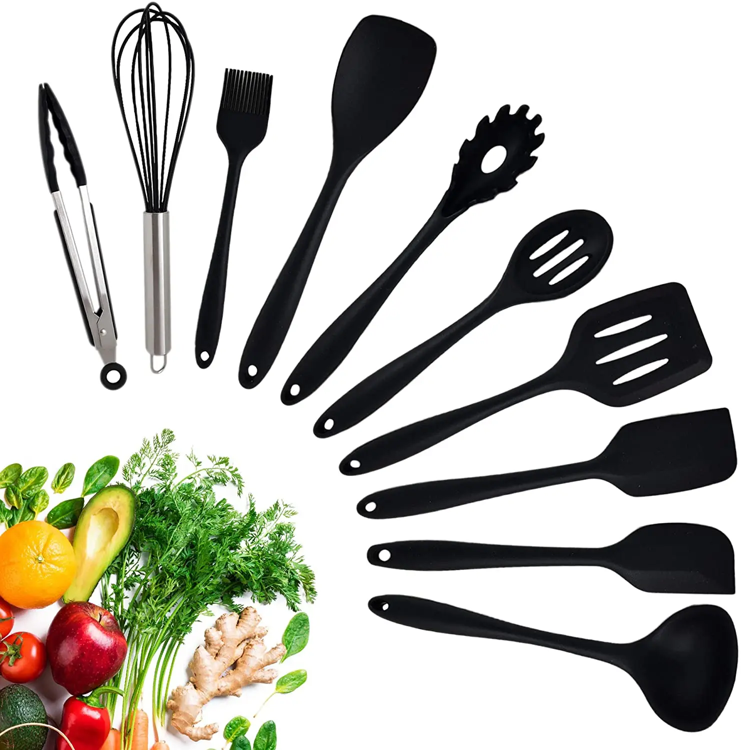 
Non-Stick Baking tongs ladle gadget Tool 10Pcs/set Silicone Heat Resistant Kitchen Cooking Utensils With Color Box 