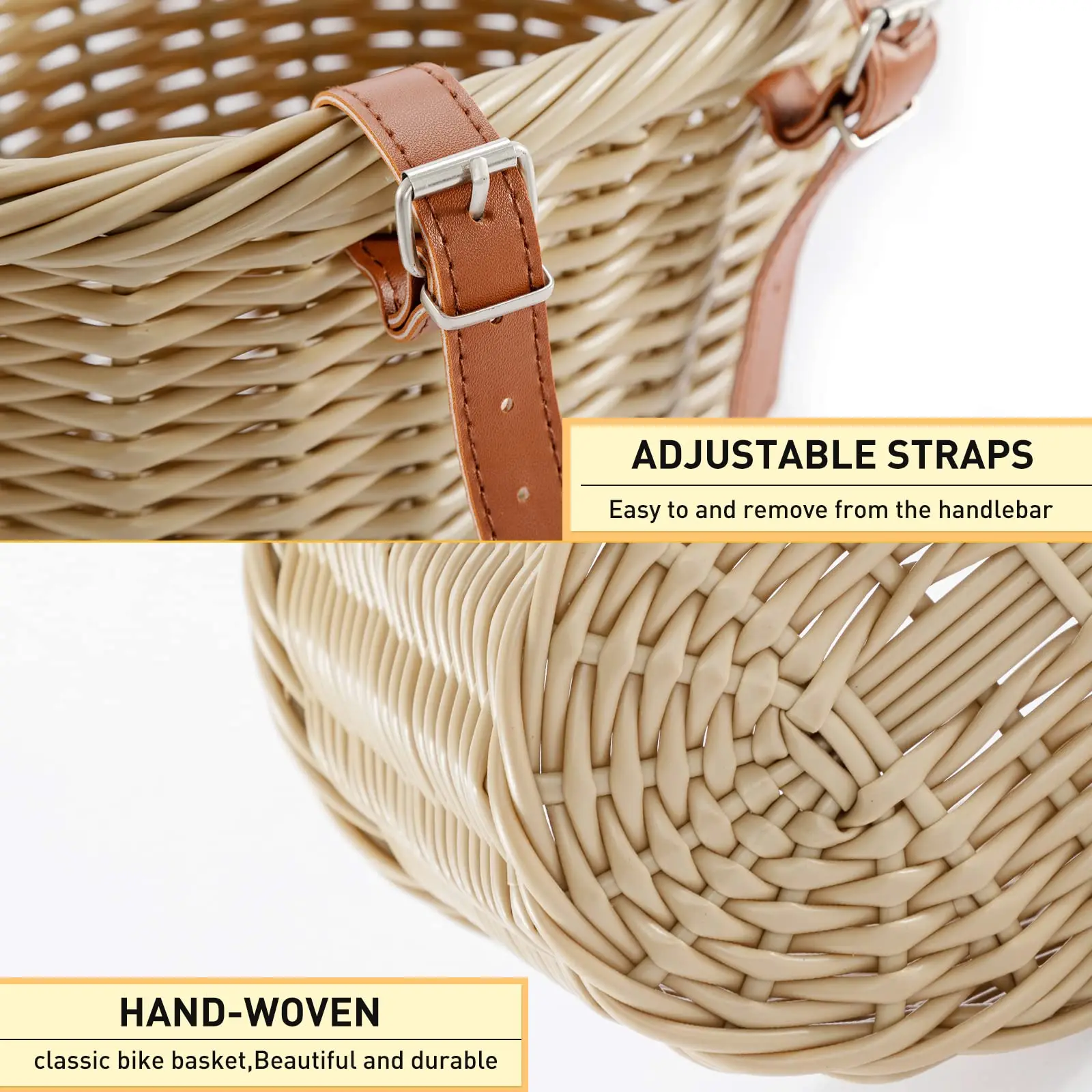 Adult Bikes Front Kids Handlebar Waterproof Storage Bicycle Woven Bike Basket front with Adjustable Leather