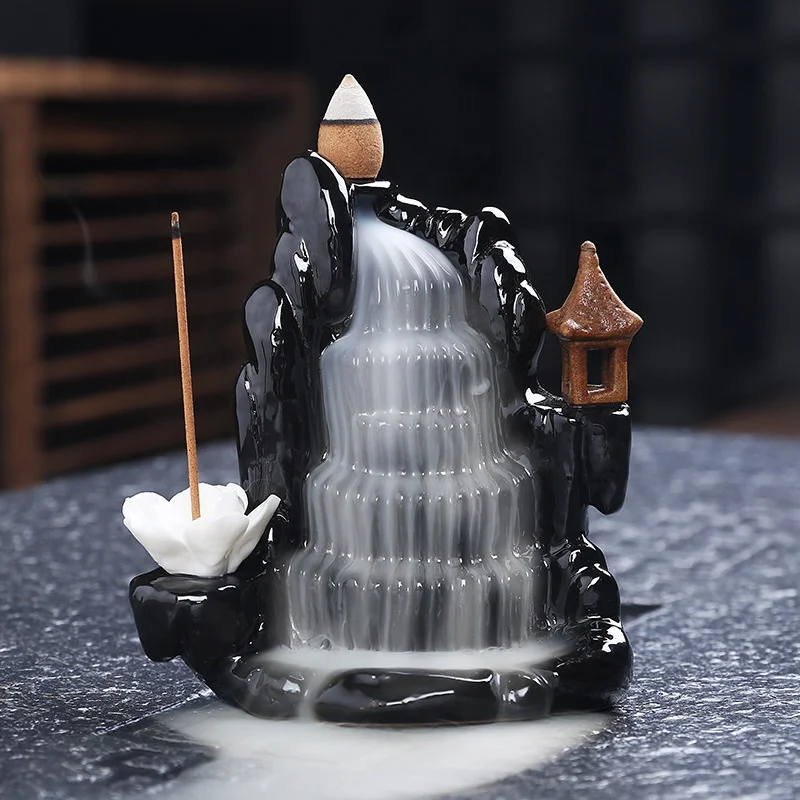 Factory wholesale creative ceramic ornaments incense insert tower incense backflow incense burner