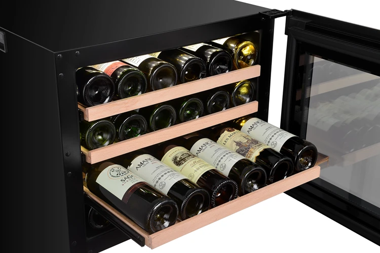 Small Cellars Built-in Custom Wine Cellar Table with Refrigerator Black Electric Stainless Steel Door Inox Bottle 80 Fan Cooling