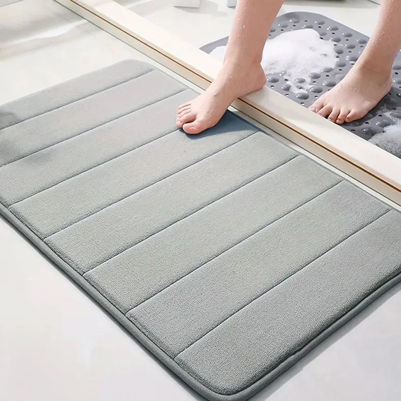 MU Made in China memory foam bath mat rug soft bathroom door mat striped solid color polyester memory foam bath mats