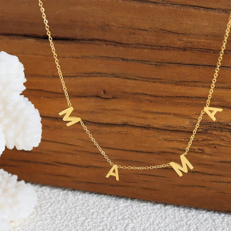 Fashion Jewelry 18K Gold Plated Stainless Steel MAMA LETTER with Birthday Stone Necklace MKD1001