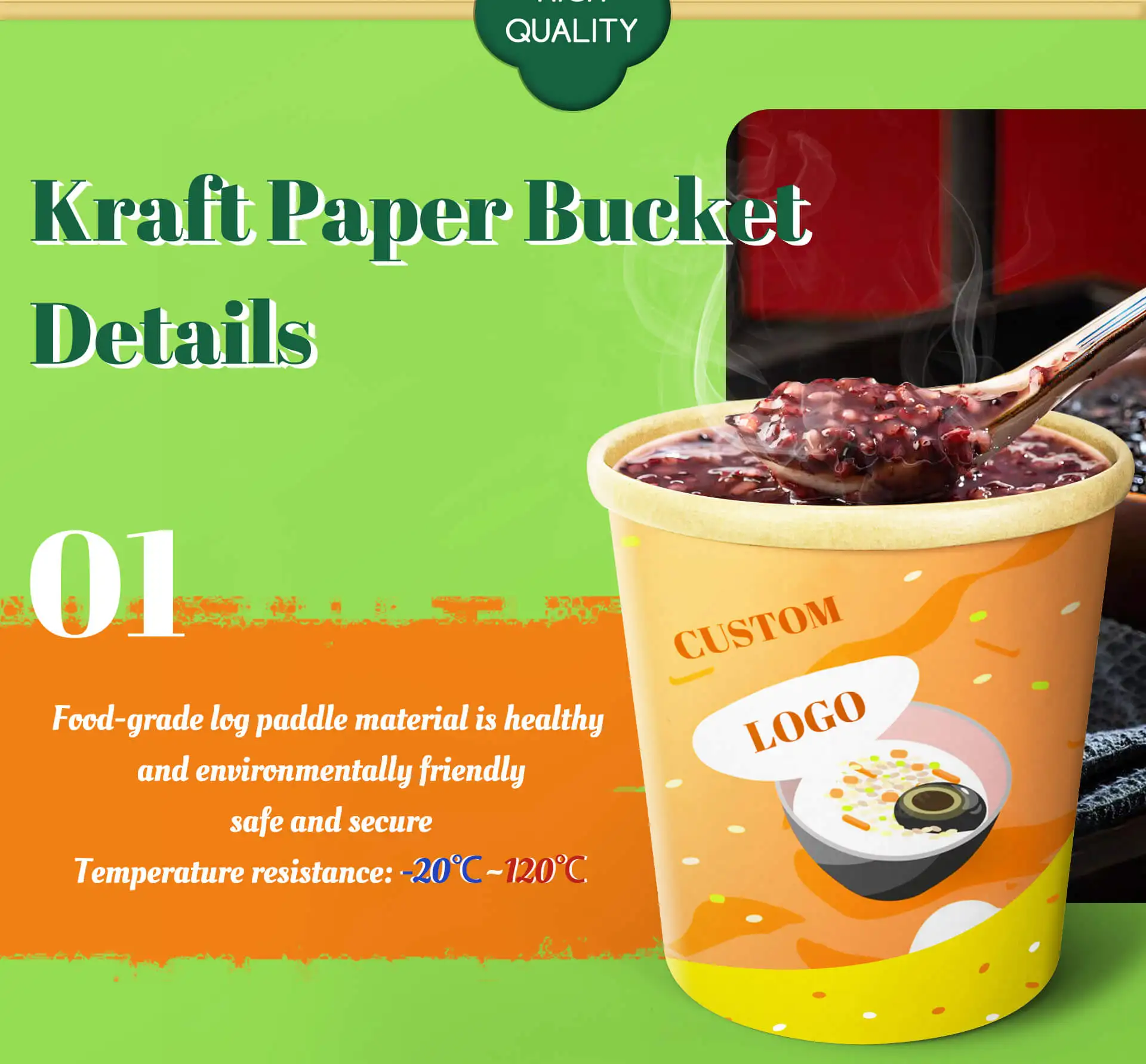 Eco Friendly Disposable Microwave Brown Thickening Round Tube Hot Soup Noodle Storage Paper Bowl Soup Cup With Lid  