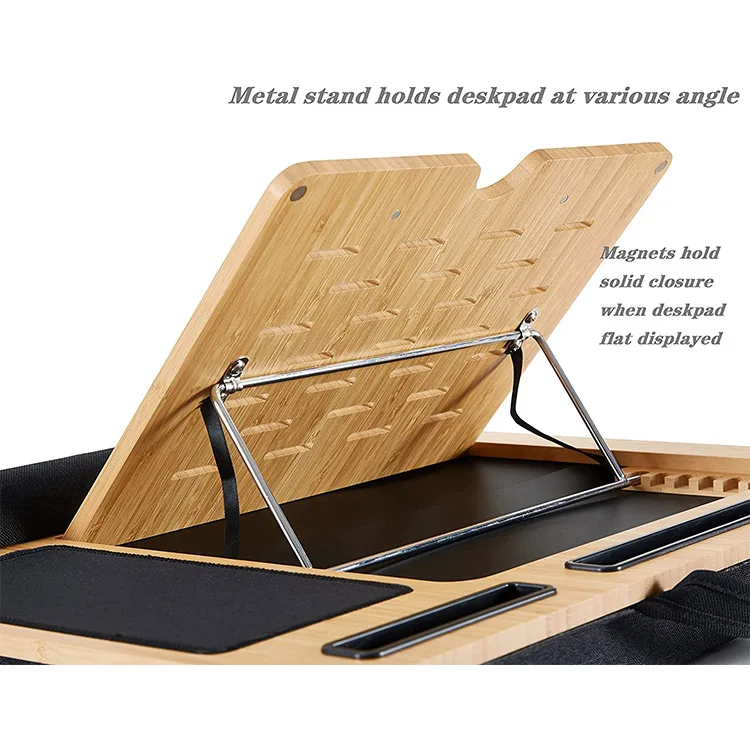 Wholesale Adjustable Good Bamboo Laptop Desk with Cushion Angle Wooden Lap Stand Laptop Riser Portable with Pillow Monitor Riser