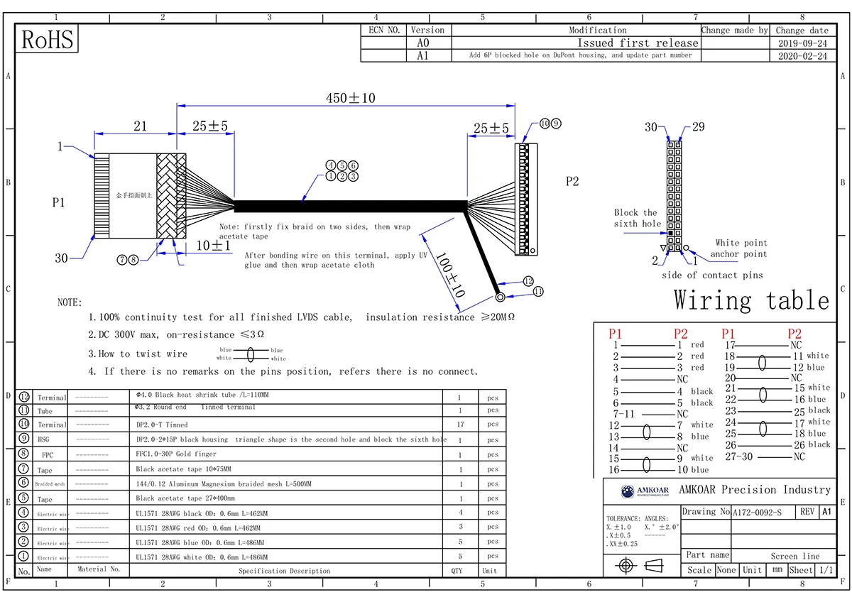 LVDS Cable 30 Pin with Silver Conductive Cloth LCD Cable