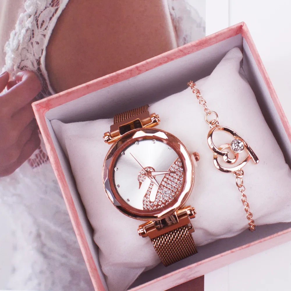 Luxury Designer Mechanical Watches Set Two Piece Diamond Watch Magnet Stone Quartz Watch Set for Women