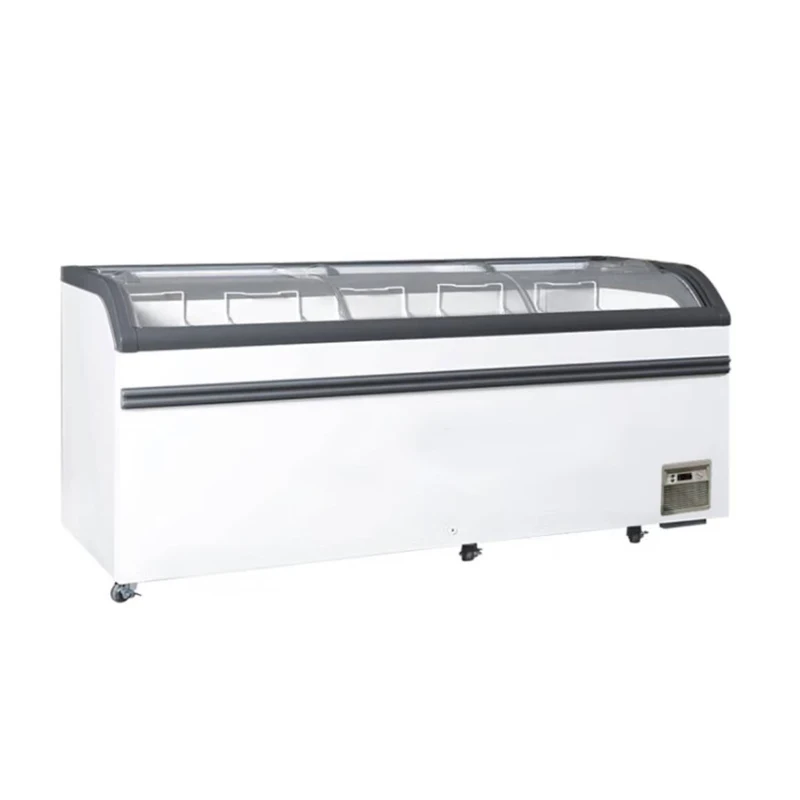Supermarket freezer for frozen food Three Door Big Capacity Island Freezer Curved Glass Door Display Chest Freezer
