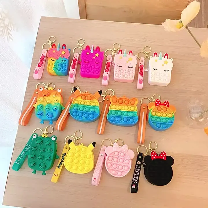 Миниатюрный Маленький милый силиконовый чехол для монет на молнии с изображением мультяшного медведя Минни лягушки единорога поп-это брелок с браслетом