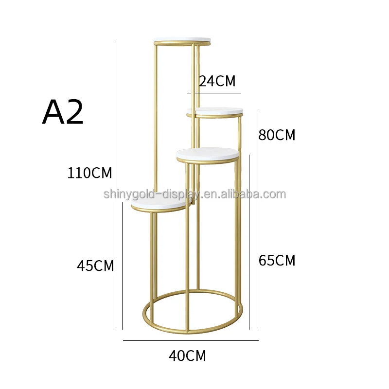 Modern store mall wooden or marble top metal frame gold shelf shoes show rack bag display stand