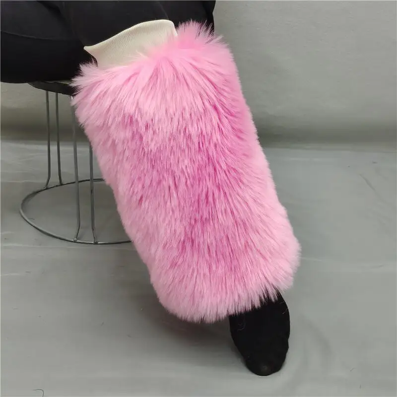 Solid Thick Fuzzy Faux Fur Leg Warmers for Women Custom Colorful Warmer Winter Fur Knee-high Boot Cover Socks