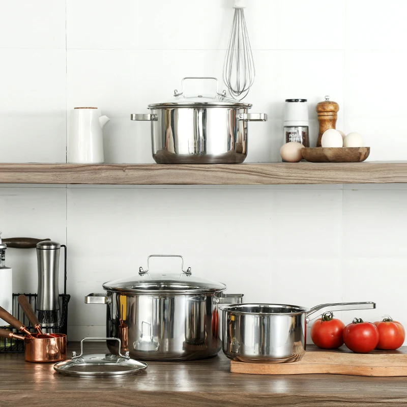 Top Selling Customizable General Stove Kitchen 6 Pcs Stainless Steel Cookingware Soup Sauce Cooking Pots Cookware Sets