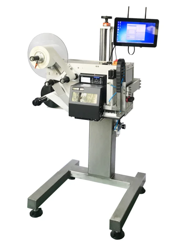 YM210P Automatic online flat top side Zebra printing labeling machine for bag pouch carton