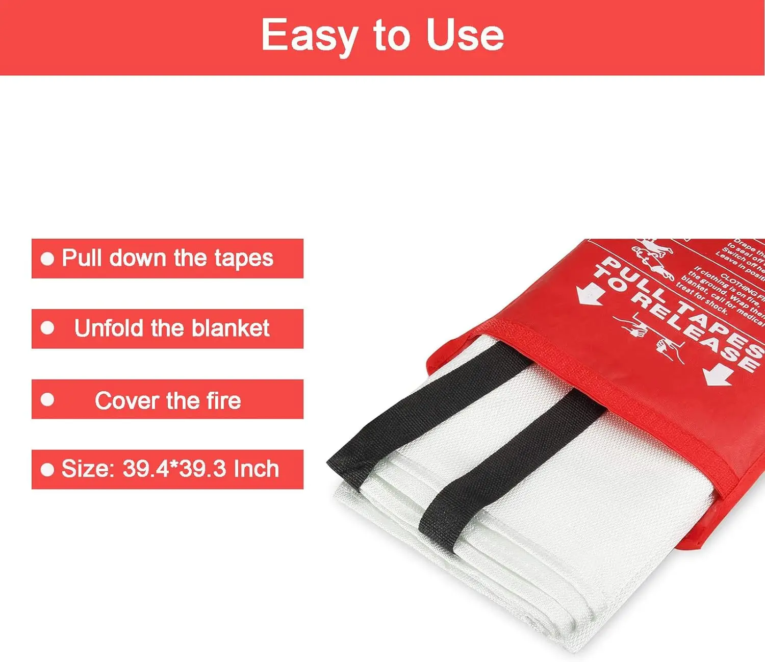 Fire Extinguish Equipment Fireproof Fiberglass Emergency Fire Blanket With Red Bag 1Mx1M