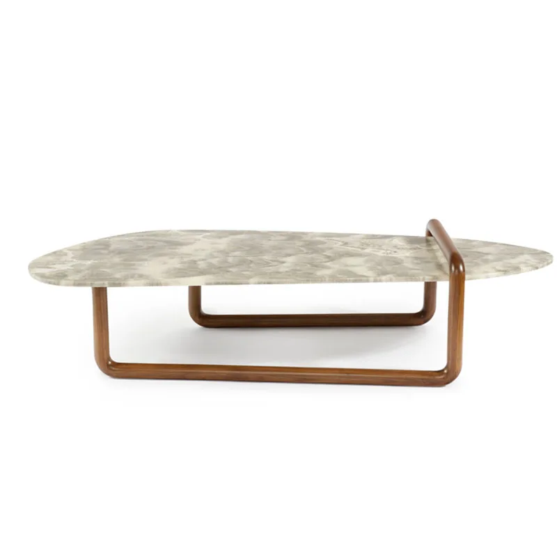 Modern Unique Design Irregular Shape Coffee Table Wood and Marble Onyx Coffee Table Luxury