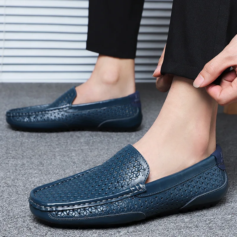 Factory Wholesale fashion Professional Blue Black classic luxury top quality italian pure leather mens driving shoes