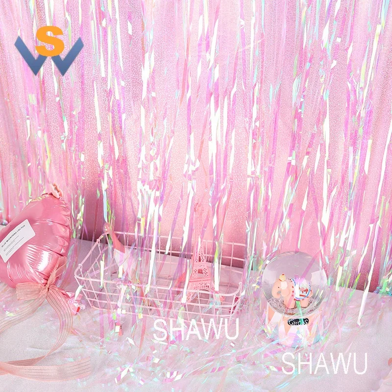 High Quality Rainbow Party Decoration Backdrop Metallic Foil Tinsel Fringe Curtains for Wedding Decoration