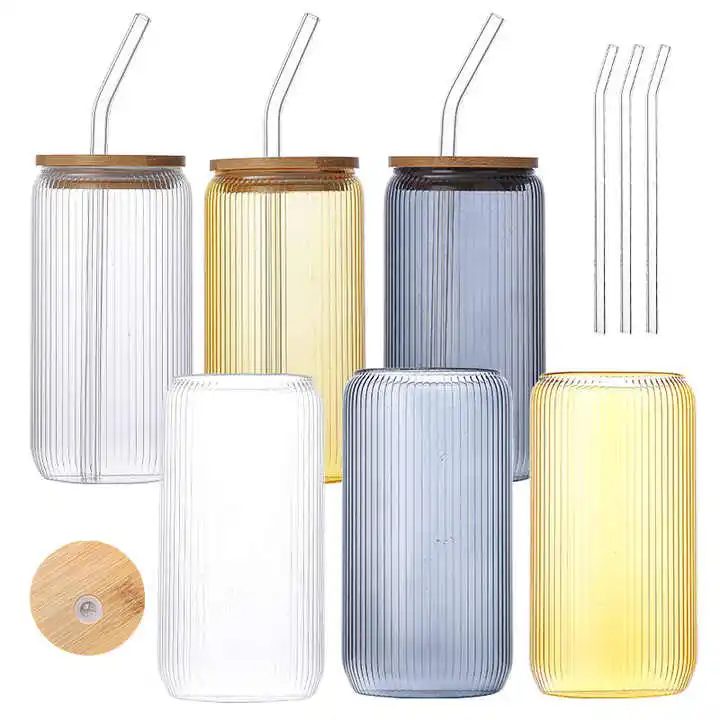 Popular Wholesale Vertical Stripe  for Drinking Borosilicate High Temperature Resistant Glass Sublimated Coke Cups.