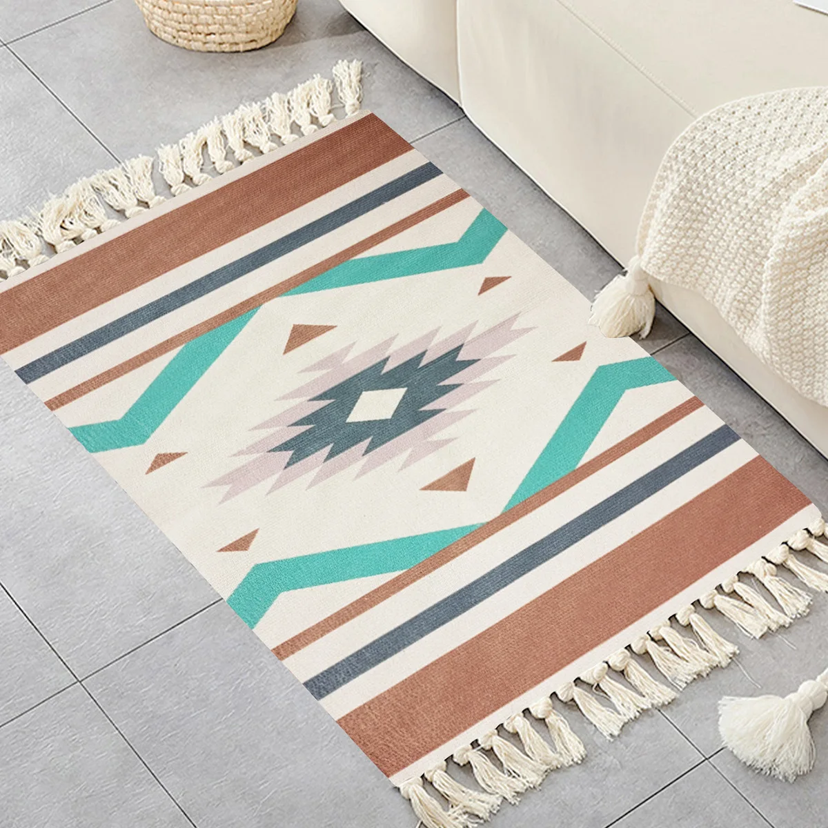 New special handmade cotton and linen Scandinavian tassel carpet foot cushion sofa cushion