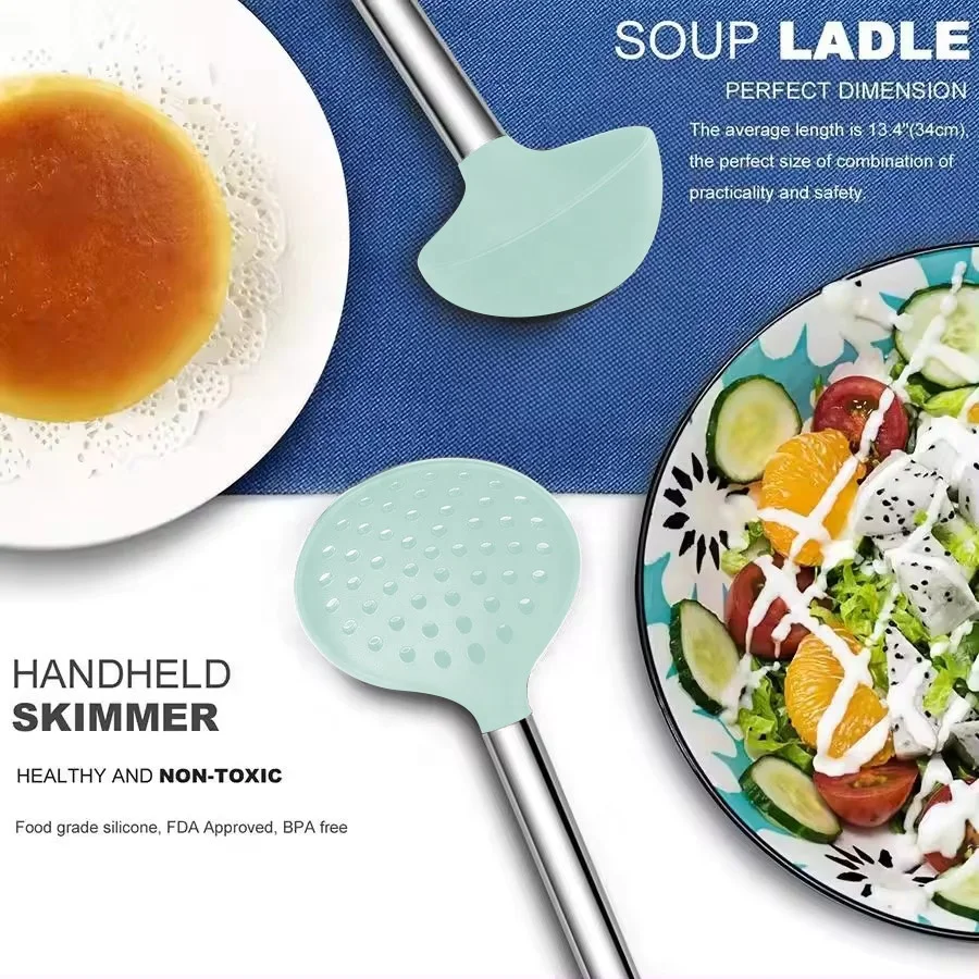 TOALLWIN kitchen tools gadget accessories silicone kitchen cooking utensils set stainless steel kitchen utensils set with  stand