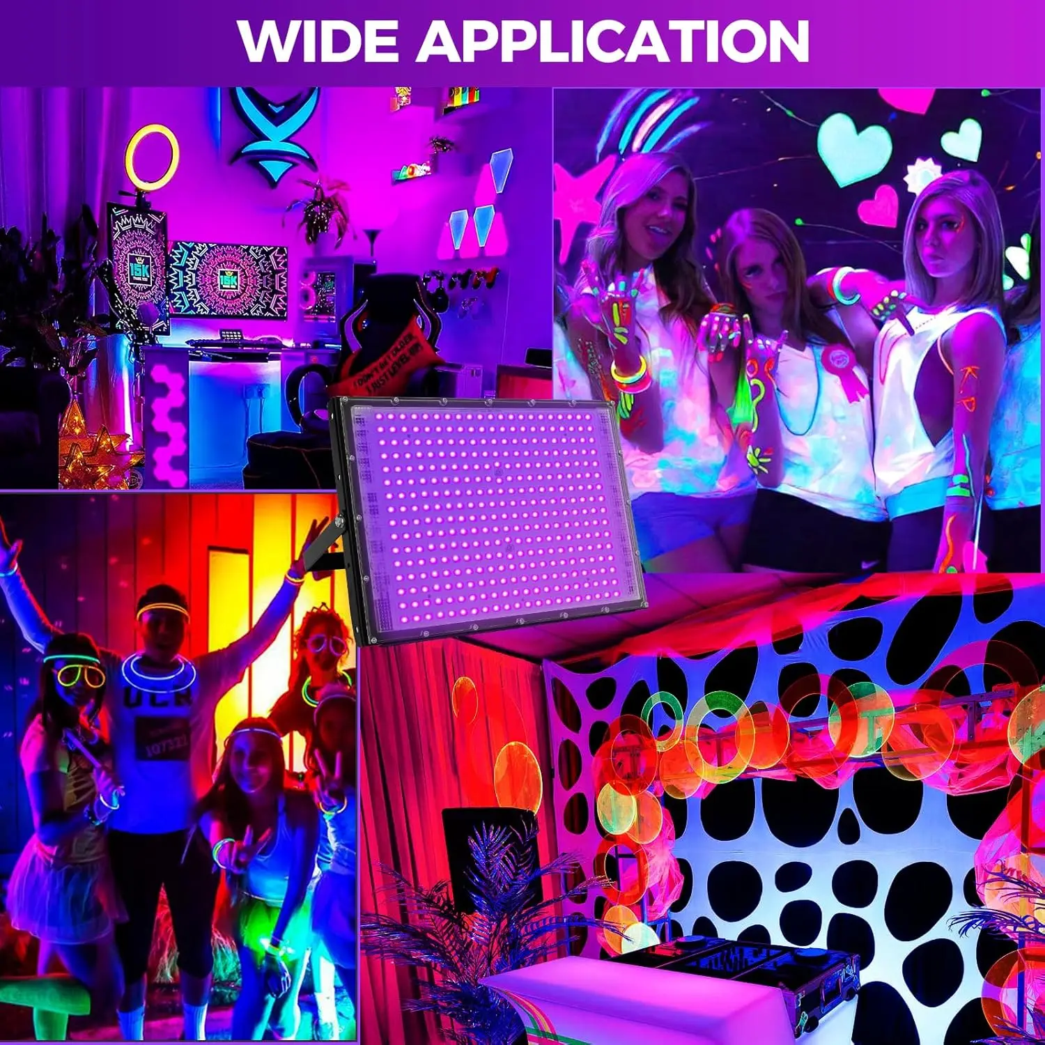 400W LED UV Lights for Glow Party 110V 220V Waterproof Blacklight Floodlight 395nm Spotlight Purple Lamp for Halloween Decor