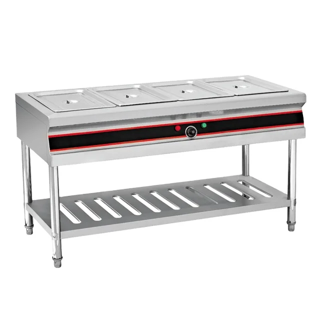 Electric Buffet Food Warmer Counter with cabinet and glass shelf