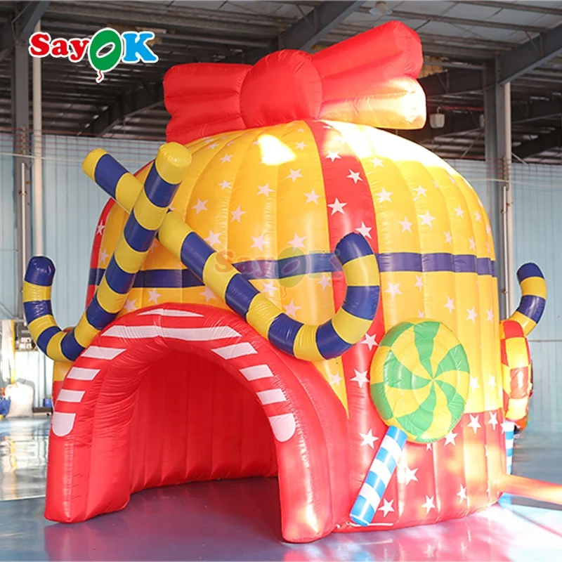 Sayok Free 3D Design Portable Oxford Cloth Colorful Santa Inflatable Sweets Shop Booth Blow Up Candy Arch with Air Blower