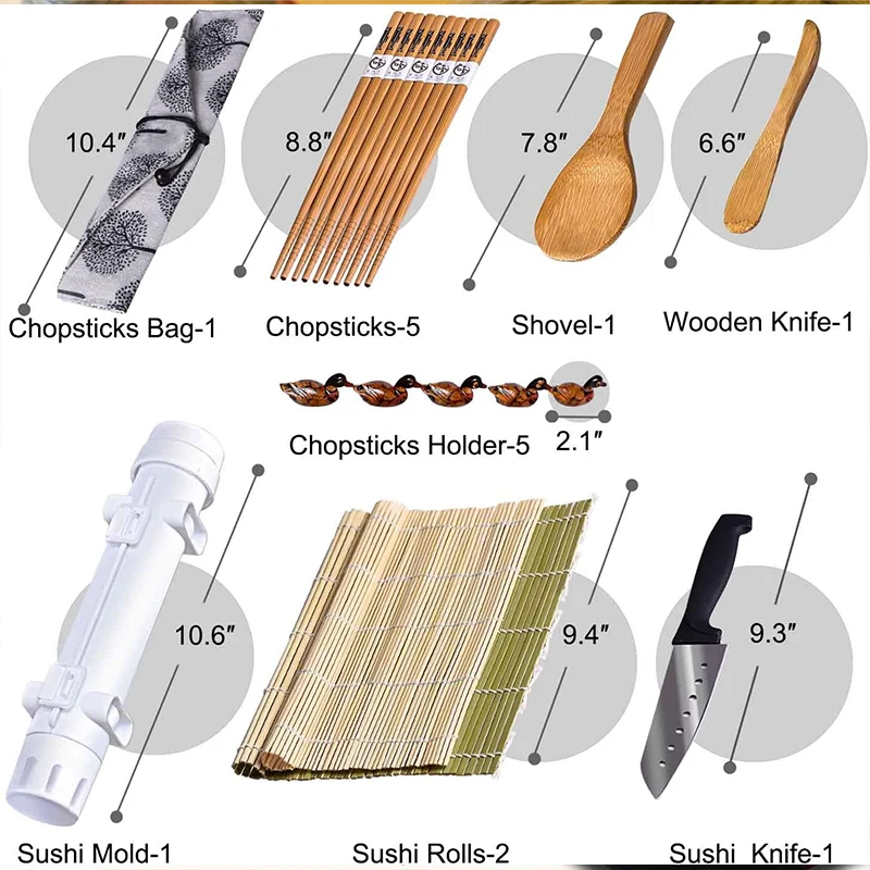 
Amazon hot sales Sushi tools and molds 17 pieces set, bamboo sushi tools set 
