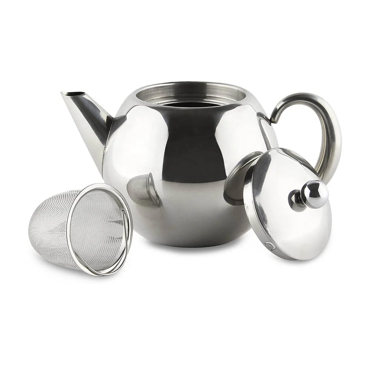Stainless Steel Double Wall Easy Pour Tea Pot with Infuser Basket