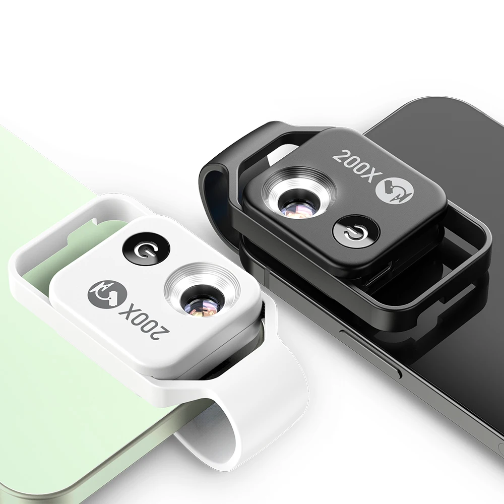 Detachable Mobile LED Gem Jewelry Microscope Pocket 200X Phone Microscope for Science Class Education Outdoor Micro Observation