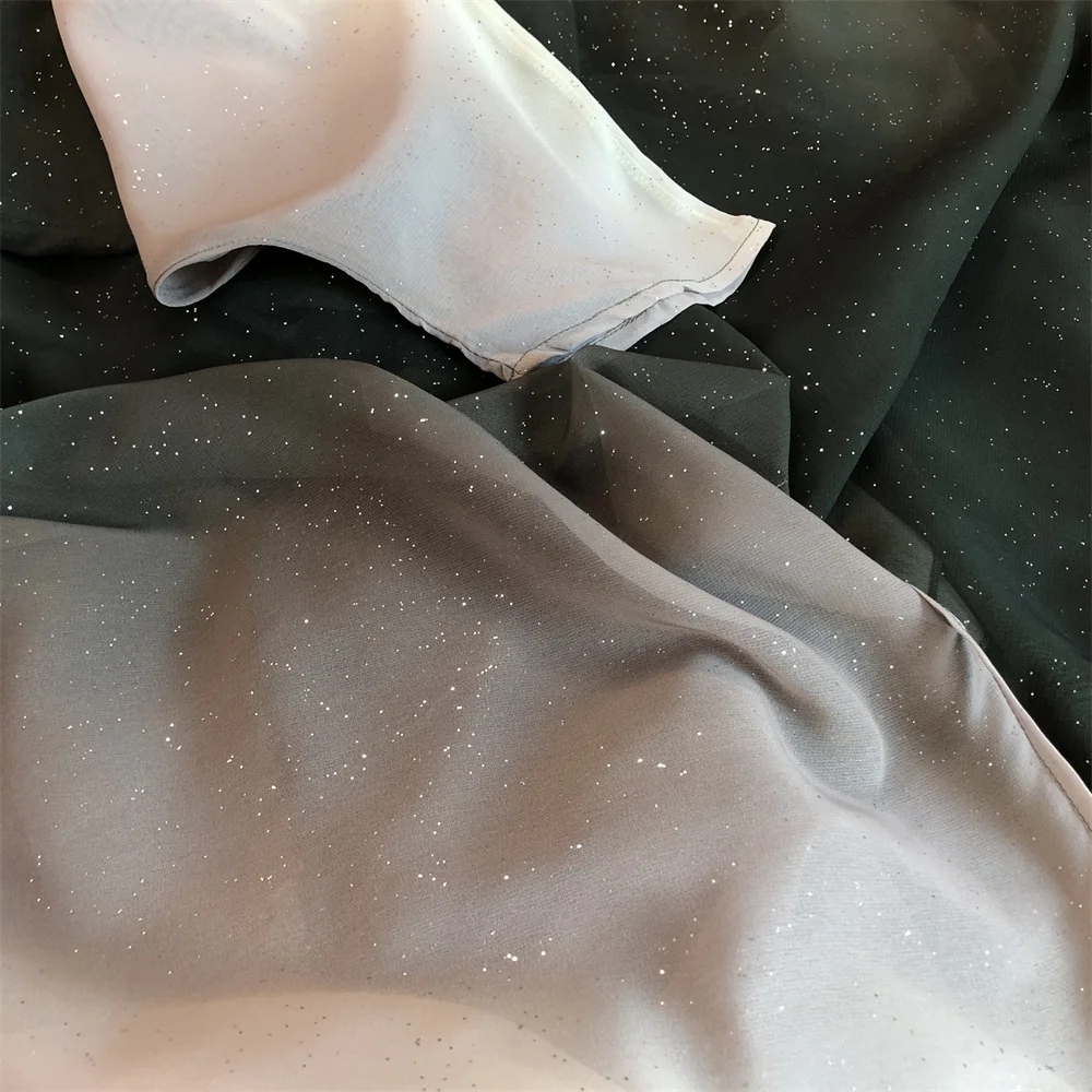 67501#B Fashion Shiny Starry Sky Gradient Color Cardigan With Long Hijab Muslim Women Classy Abaya 2 PCS Set