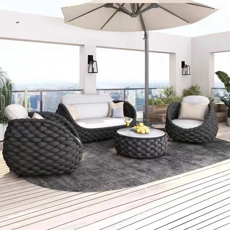 Modern Luxury Hotel Leisure Garden Outdoor Furniture Braided Rope Aluminum Alloy Patio Sofa Set For Villa And Hall