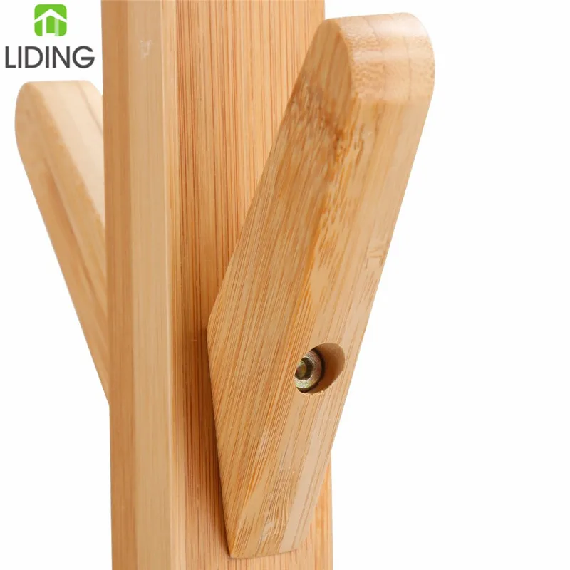 Bamboo Standing Coat Rack, Wood Coat Tree with 8 Hooks Hat Hanger