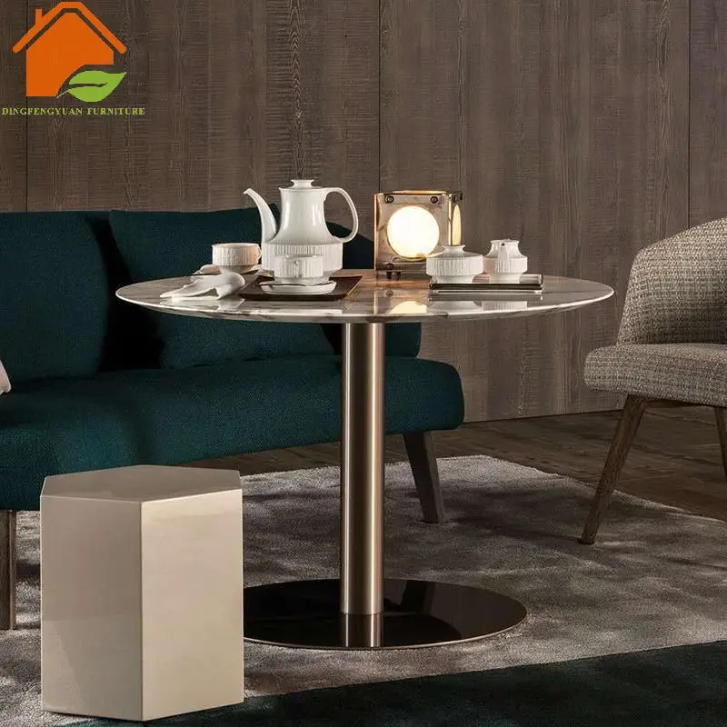 Modern luxury marble coffee table.Stainless steel base round shape reception negotiation table marble top outdoor furniture