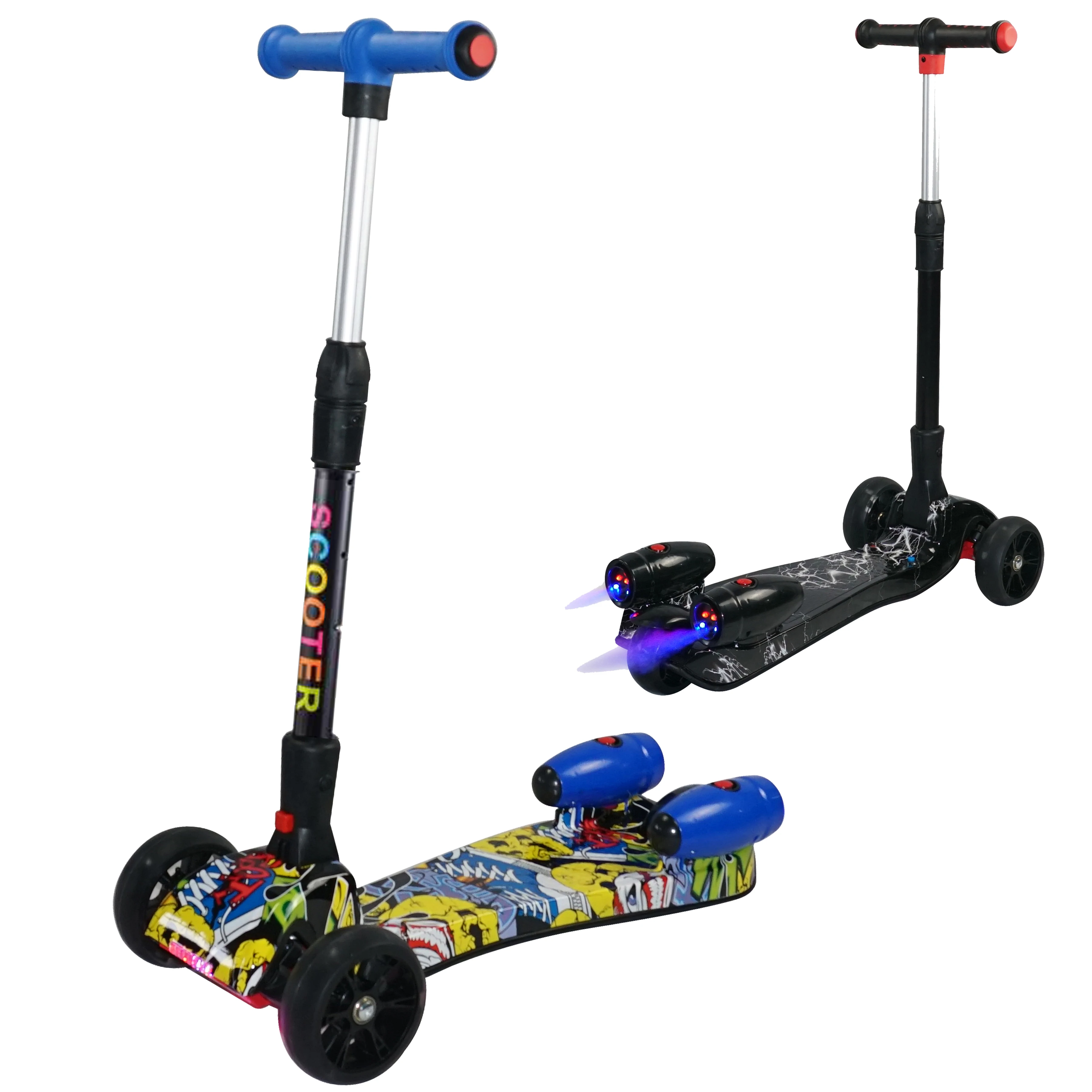 Factory hot sales three wheel foldable kick scooter with spray and light  kids scooter (1600463408811)