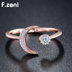 F.ZENI hot selling fashion non tarnish 925 sterling silver ring rose gold plated white gold plated adjustable moon ring