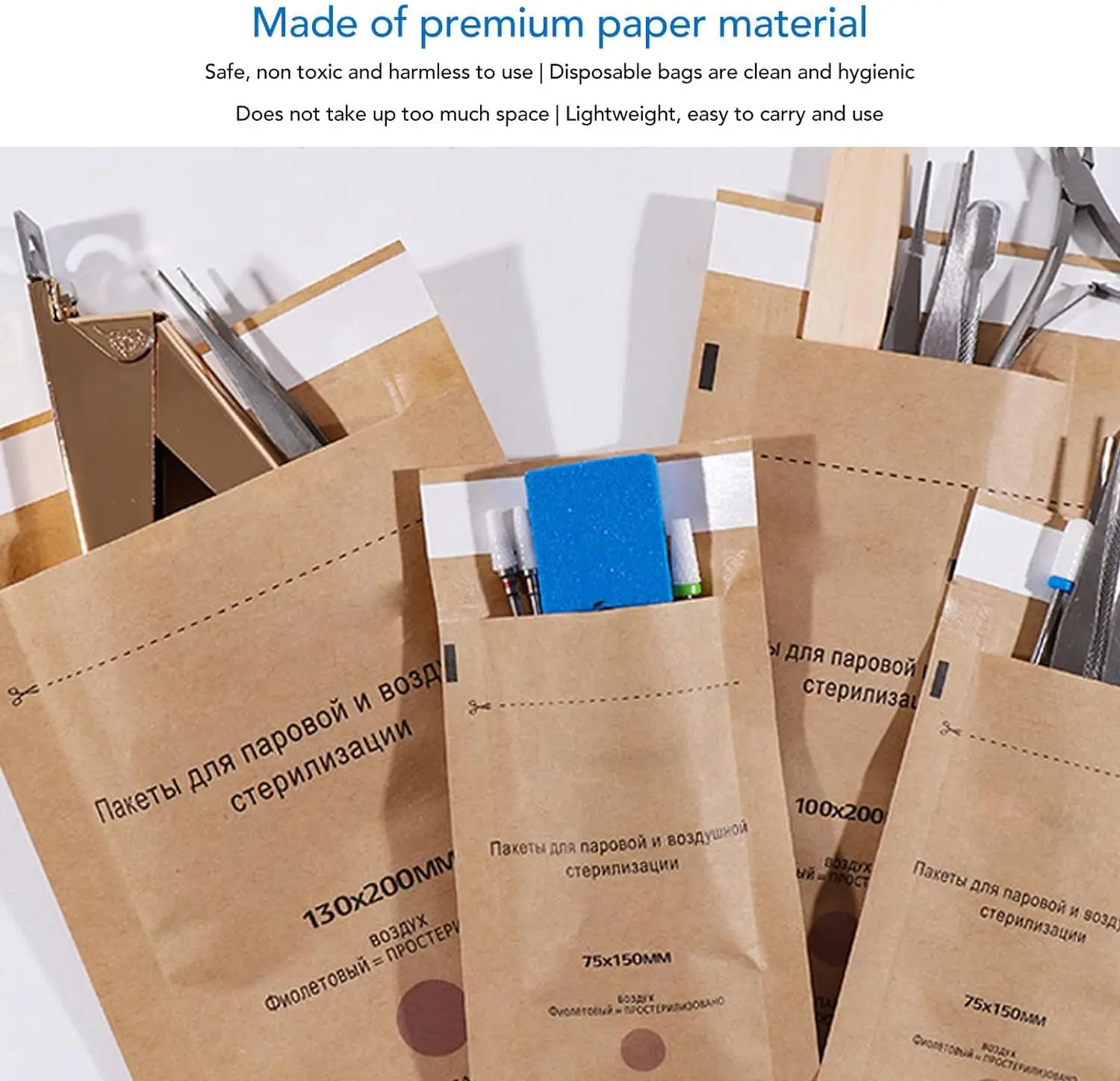Disposable Kraft Paper Bags Self Sealing Pouch Cleaning Paper Bags for Dental Tools Nail Supplies