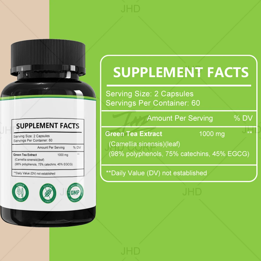 OEM Private Label Natural Green Tea Extract Capsules with Polyphenols Catechins and EGCG