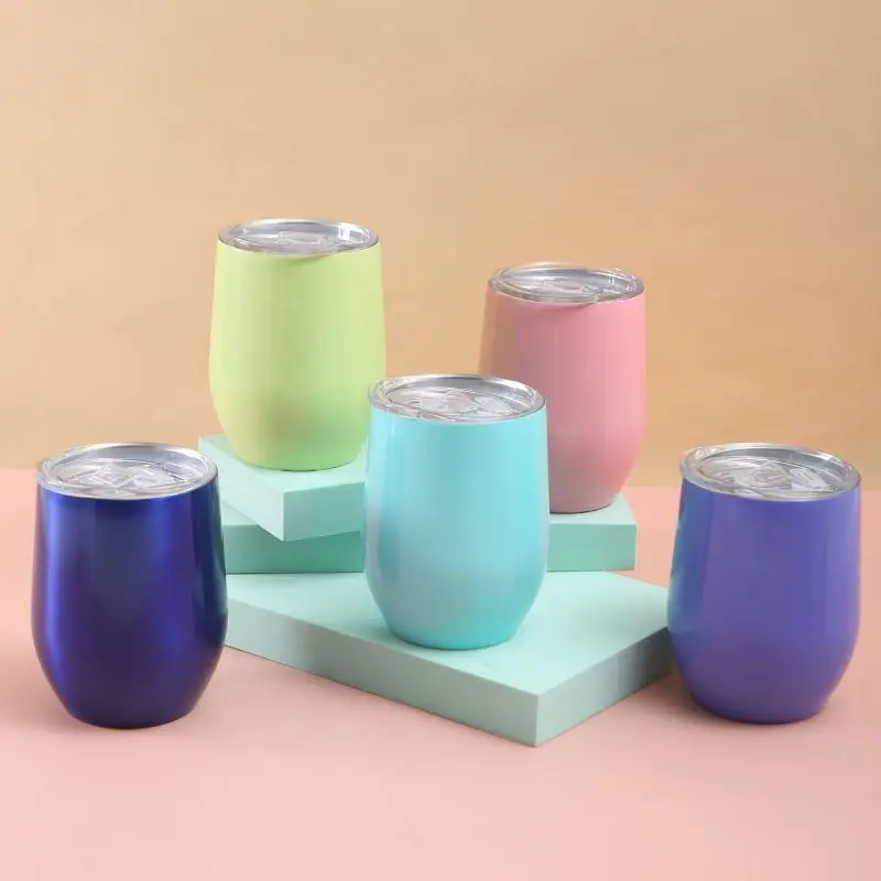 500ML Travel 304 Stainless Steel Wine Tumblers Coffee Cups Mugs Custom Logo Double Walled Vacuum Egg Cup Insulated With Straw