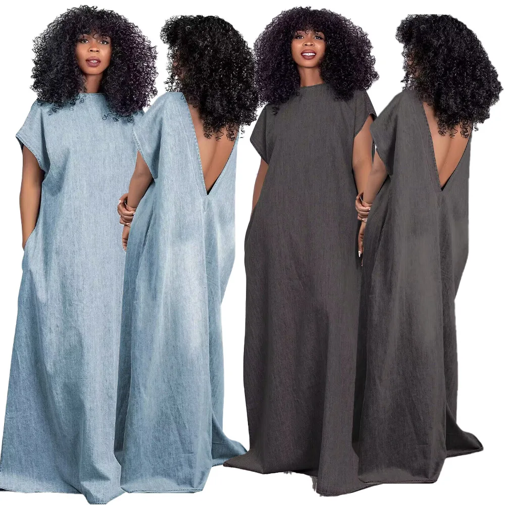 Оптовая продажа, летнее женское винтажное платье, однотонное повседневное Свободное длинное платье с открытой спиной, женское платье макси для женщин