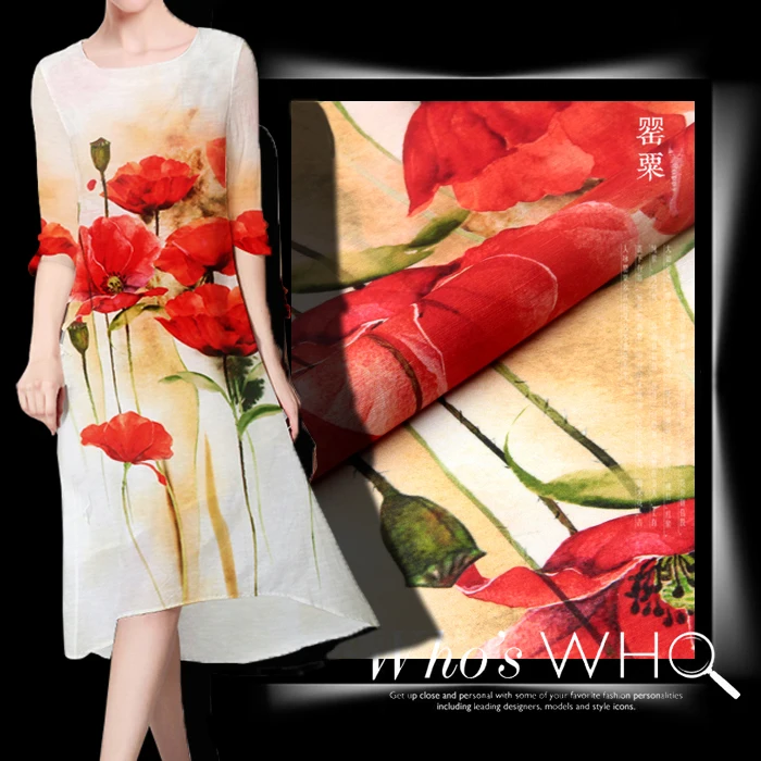 Лидер продаж 2020, Высококачественная шелковая льняная ткань с цифровым принтом для летнего платья