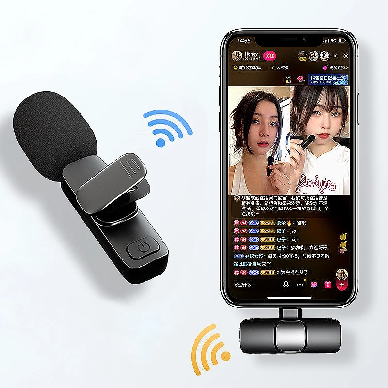 K9 New Live Noise Cancelling Wireless Clip Recording 2.4Ghz Microphone Bee Lavalier Microphone for Smartphone USB Type-c