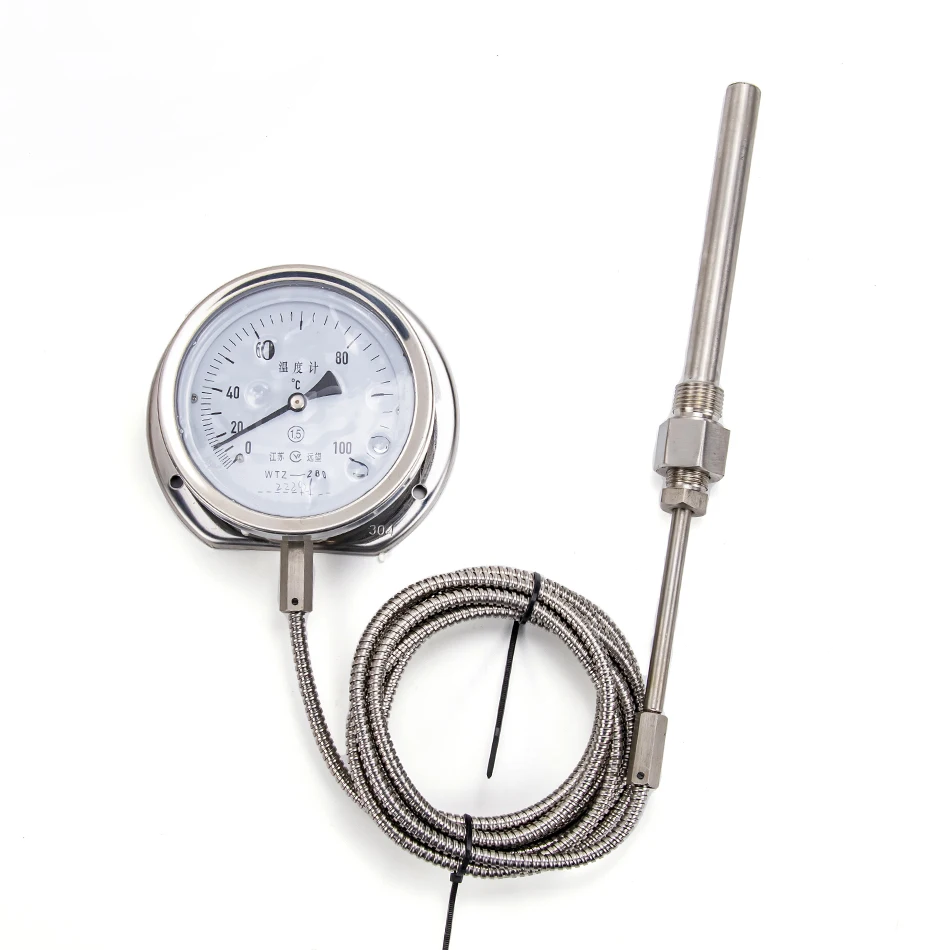 Marine Industry Capillary Silicon Oil Filled Pressure Type Thermometer With Ss Probe