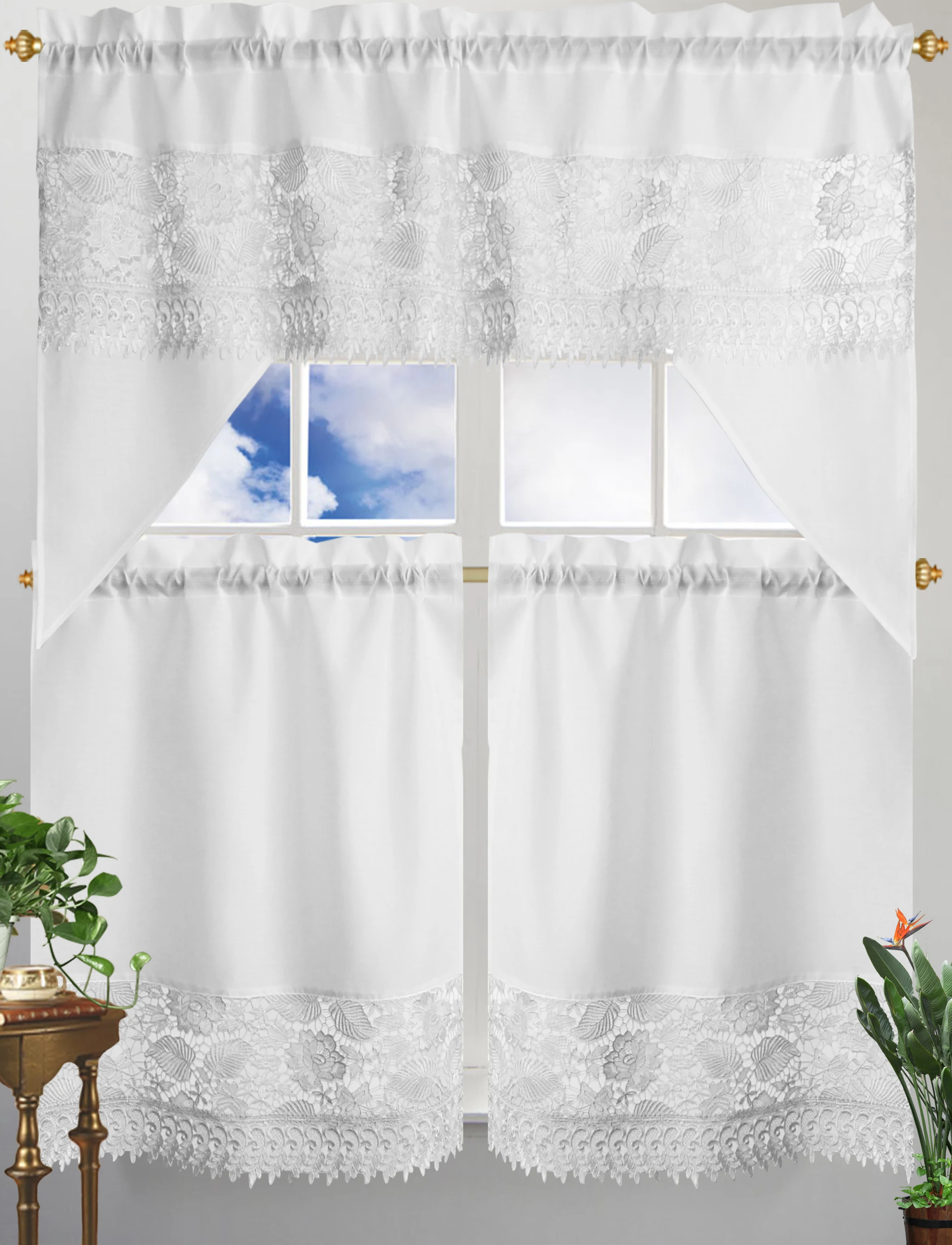 Lace  kitchen curtain factory new designs cheapest curtain for window for kitchen room 3 pieces