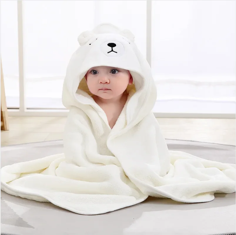 Children Animal Design Kids Bath Towel Soft Absorbent Velvet Coral Fleece Baby Hooded Bath Towel