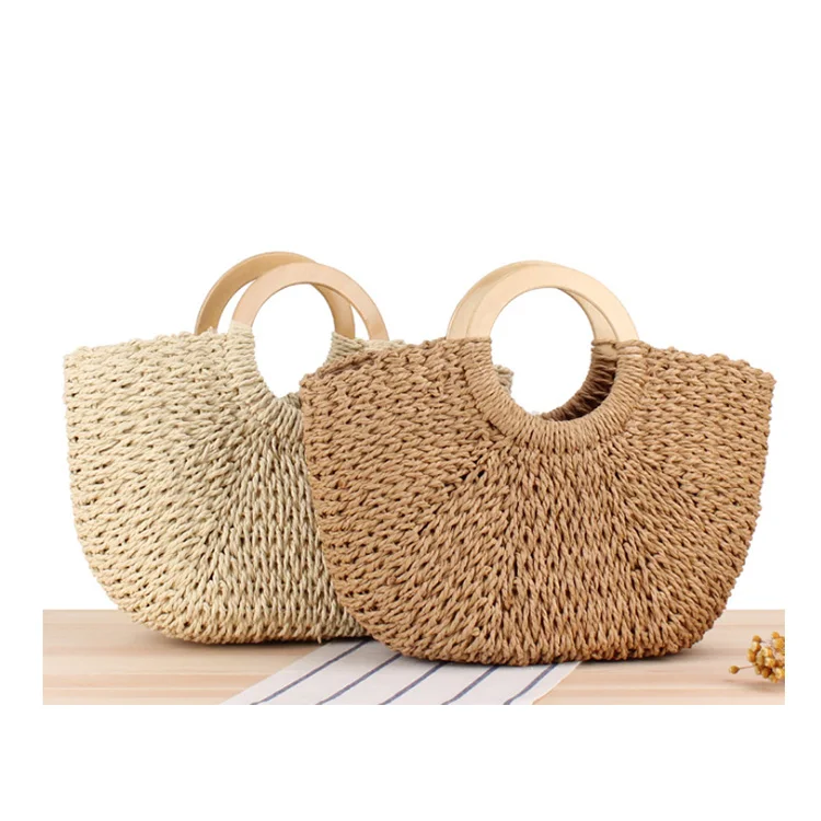 Wholesale Summer Fashion Large Rattan Woven Ladies Tote Hand Bag Custom Women Handbags Beach Straw Bags