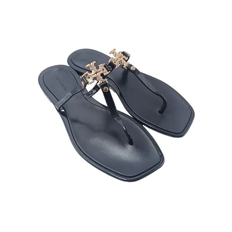 2024 Tb Sandals Luxury Ladies Slippers Jelly Flat Metal Buckle Flip Flop For Beach Sandals For Womens Jelly Sandals Slides