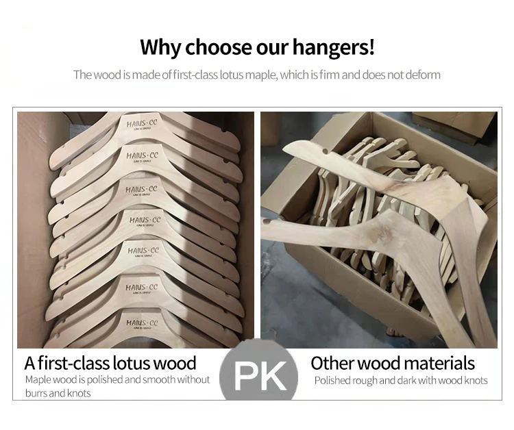 2022 New Custom Boutique Durable Anti-slip Wooden Clothes Hangers 4 colors wood hangers for clothing