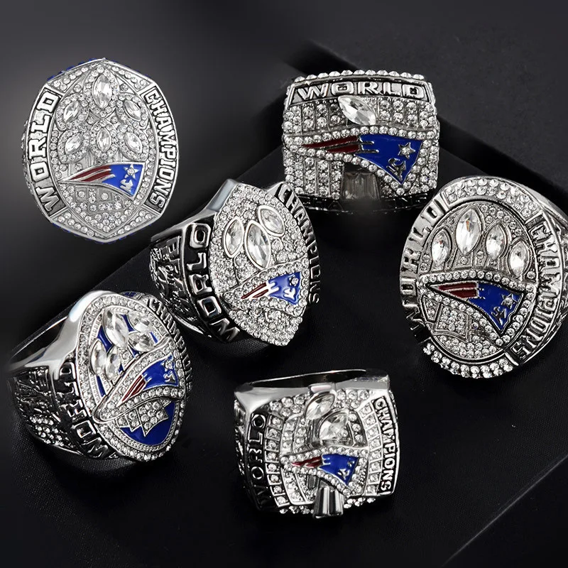 Wholesale Customized New England Patriots 2001 2003 2004 2014 2016 2018 American Football Championship Glitter Ring